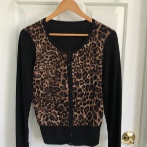 WHBM reversible black/animal print cardigan